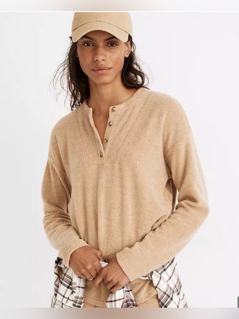 Madewell MWL Cozy Brushed Henley Top in Camel Women’s Medium